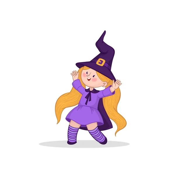 Beyaz Arka Planda Komik Kızlar Küçük Cadı Vektör Karakteri Cadılar — Stok Vektör
