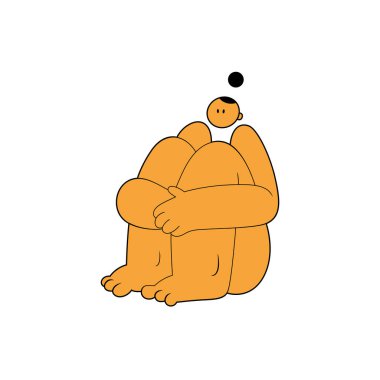 Kız oturur ve elleriyle bacaklarına sarılır. Bir kadının komik vektör çizimi. Beyaz arka planda izole edilmiş bir kadınla mutlu yaz stok vektör çizimleri.