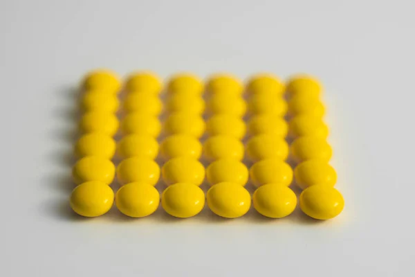 Yellow Vitamin Pills Closeup White Background Treatment Diseases — 스톡 사진