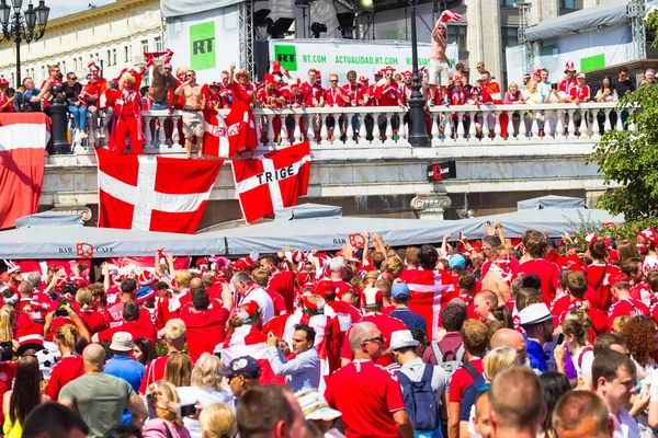 Ρωσία Μόσχα Ιουνίου 2018 Ένα Πλήθος Από Δανική Οπαδούς Στην — Φωτογραφία Αρχείου