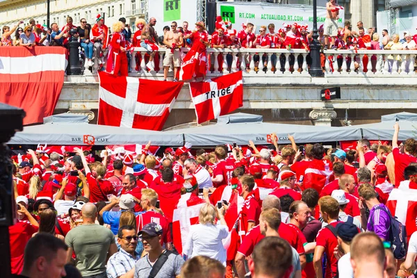 Russland Moskau Juni 2018 Eine Menge Dänischer Fans Auf Dem — Stockfoto