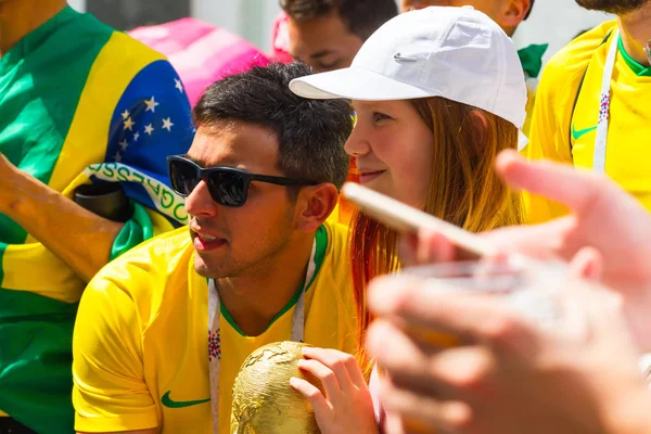 Russia Moscow June 2018 Brazilian Fans Nikolskaya Street World Cup — Stock Photo, Image