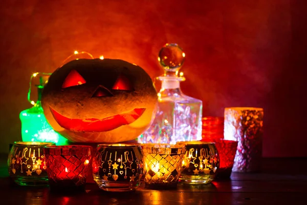 Kürbislaterne für Halloween, Klinkenlaterne, Nachtlampe für die — Stockfoto