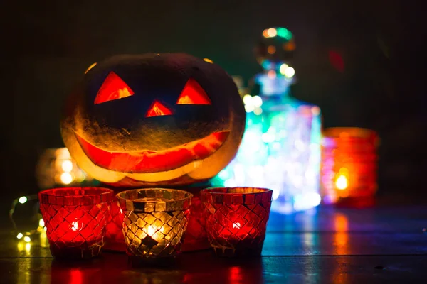 Kürbislaterne für Halloween, Klinkenlaterne, Nachtlampe für die — Stockfoto