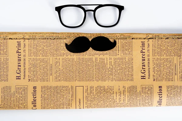 Feliz Dia Pai Conceito Fundo Com Óculos Jornal Bigode Preto — Fotografia de Stock