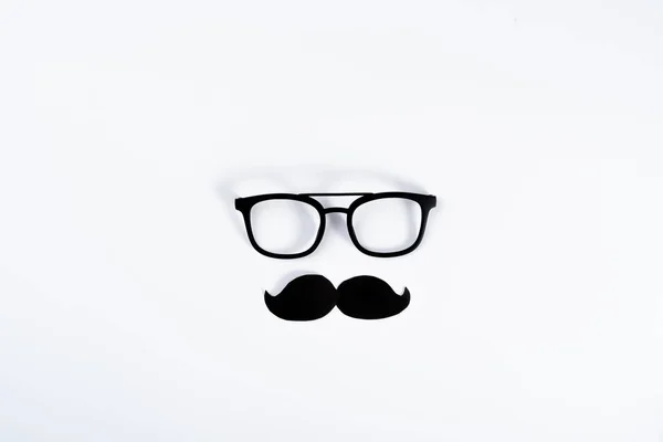 Happy Father Day Background Concept Glasses Black Mustache White Background — Stock Photo, Image