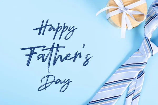 Happy Father Day Background Concept Μπλε Γραβάτα Και Κουτί Δώρου — Φωτογραφία Αρχείου