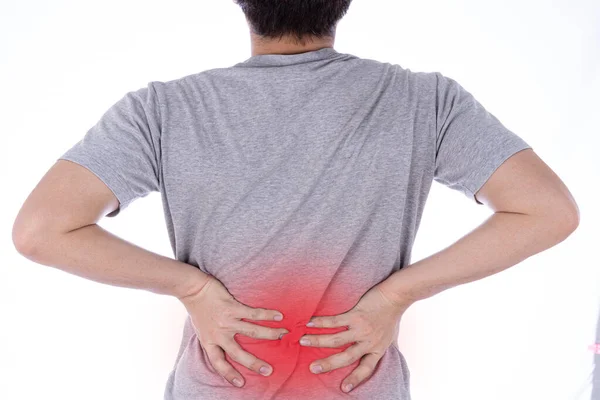 Man Feeling Exhausted Suffering Waist Back Pain Injury Isolated White — Stock Photo, Image