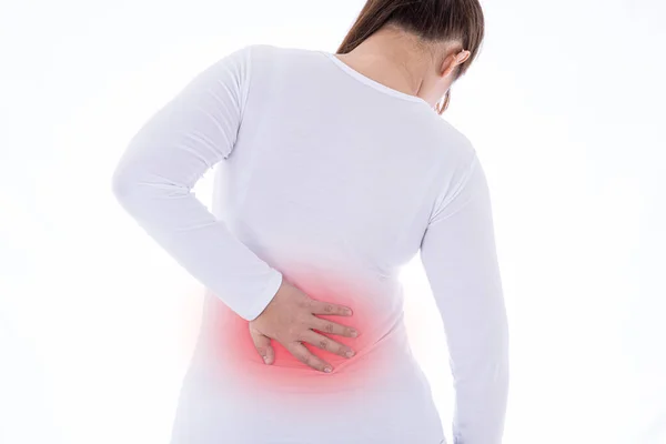 Woman Suffering Flank Pain On White Stock Photo 1051400534