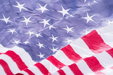 Amerikan bayrağı. ABD Anma Günü, Başkanlar Günü, Gaziler Günü, İşçi Bayramı, Bağımsızlık Günü ya da 4 Temmuz kutlamaları için. Üst görünüm, metin için boşluk kopyala.