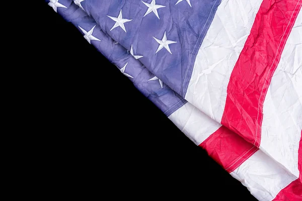 黒を背景にアメリカ国旗 アメリカの記念日 大統領の日 退役軍人の日 労働者の日 独立または7月4日のお祝いのために トップ表示 テキストのコピースペース — ストック写真