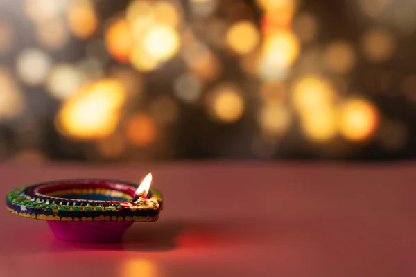 Indian Festival Diwali Diya Oil Lamps Lit Colorful Rangoli Hindu — Stock Photo, Image