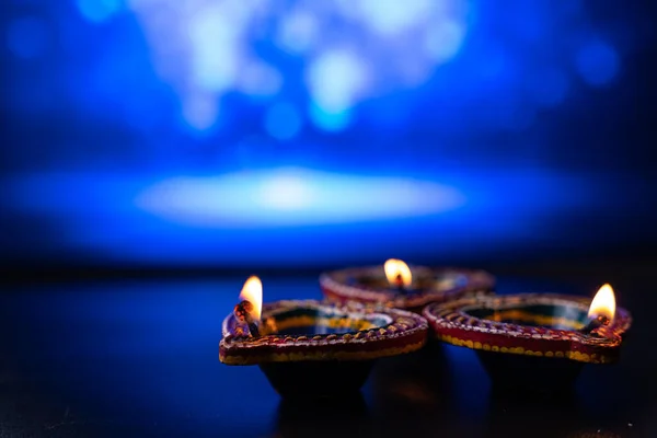 Festival Indio Diwali Lámparas Aceite Diya Iluminado Rangoli Colorido Hindú — Foto de Stock