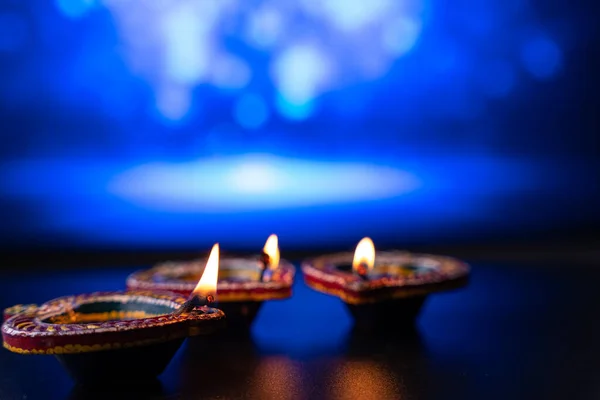 Festival Indio Diwali Lámparas Aceite Diya Iluminado Rangoli Colorido Hindú — Foto de Stock