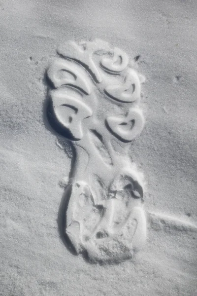 Schoenafdruk Witte Sneeuw Een Duidelijke Voetafdruk Witte Deken Van Sneeuw — Stockfoto