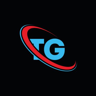 TG T harfi logo tasarımı. İlk harf TG bağlı daire büyük harfli monogram logo kırmızı ve mavi. TG logosu, T G tasarımı. TG, t