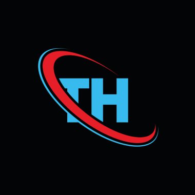 T H harfi logo tasarımı. İlk harf TH bağlı daire büyük harfli monogram logo kırmızı ve mavi. Th logosu, T H tasarımı. Bu, bu...