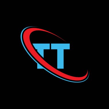 TT harf logosu tasarımı. İlk harf TT bağlı daire büyük harf monogram logosu kırmızı ve mavi. TT logosu, T tasarımı. Bu değil.