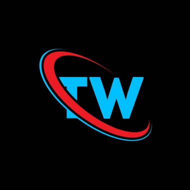 TW T harfi logo tasarımı. İlk harf TW bağlı daire büyük harfli monogram logo kırmızı ve mavi. TW logosu, TW tasarımı. Evet, evet.