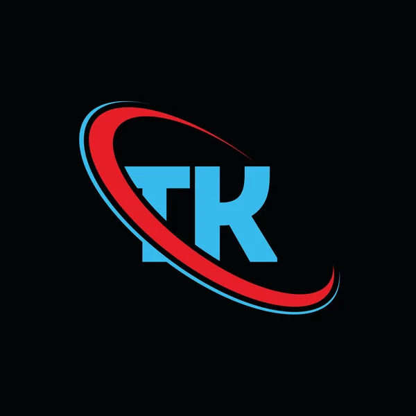 TK T K mektup logosu tasarımı. İlk harf TK bağlı daire büyük harfli monogram logo kırmızı ve mavi. TK logosu, T K tasarımı. Tk, t