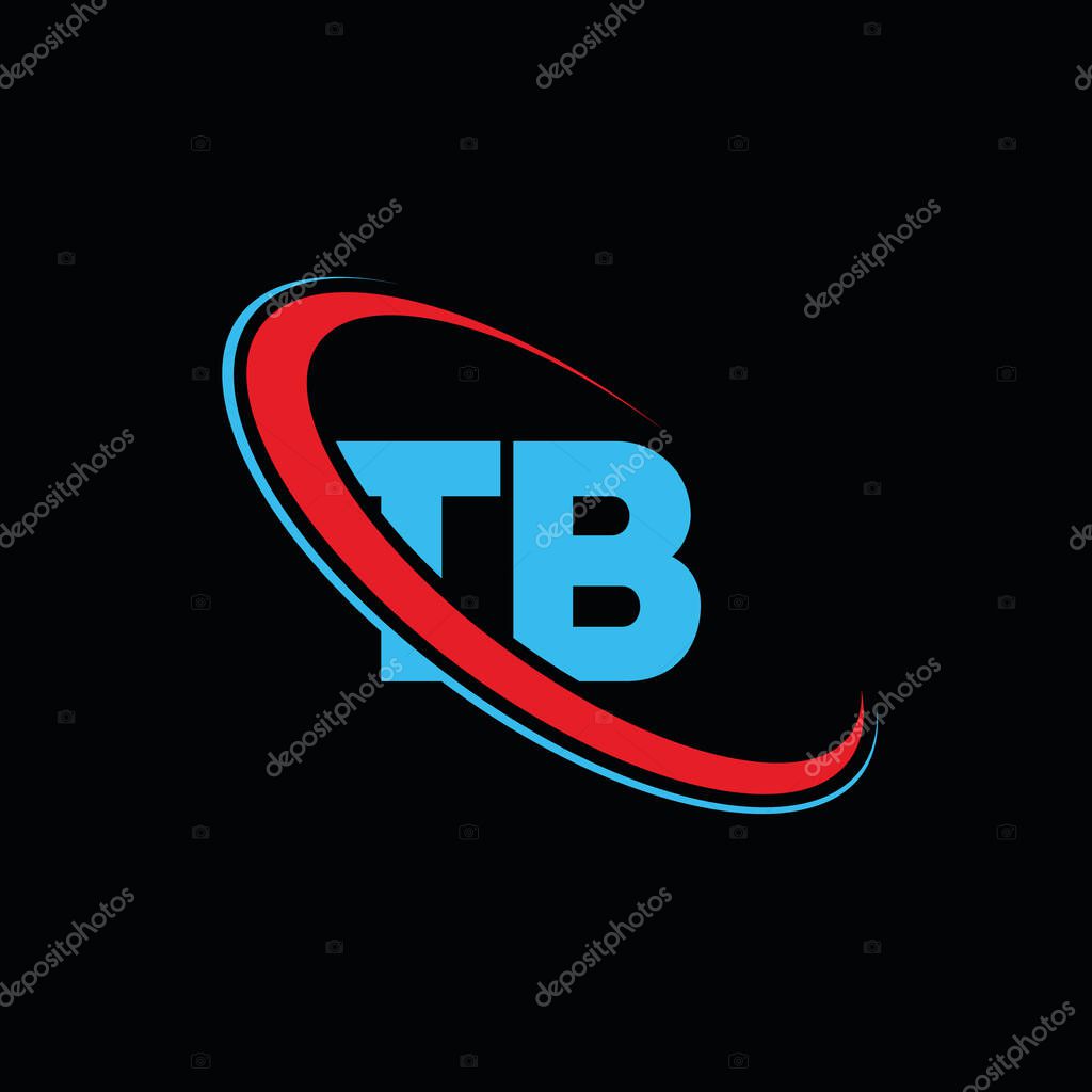TB T B letter logo design. Initial letter TB linked circle upercase monogram logo red and blue. TB logo, T B design. tb, t b