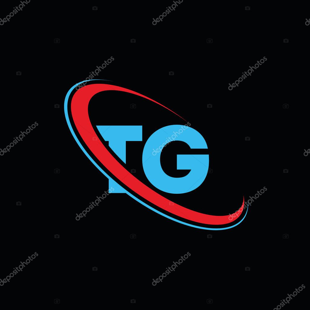 TG T G letter logo design. Initial letter TG linked circle uppercase monogram logo red and blue. TG logo, T G design. tg, t g