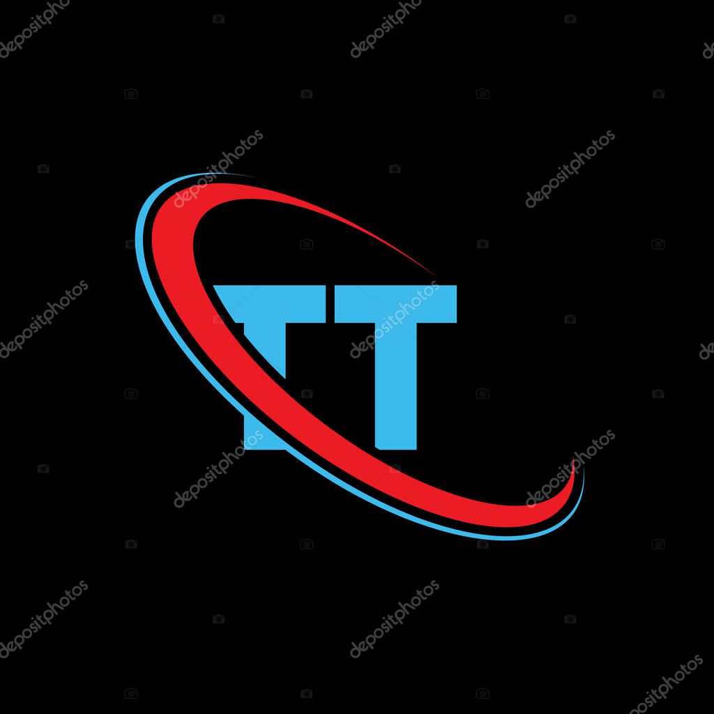 TT T T letter logo design. Initial letter TT linked circle uppercase monogram logo red and blue. TT logo, T T design. tt, t t