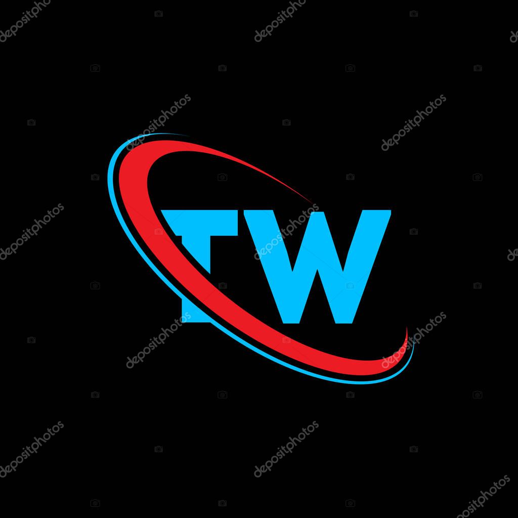 TW T W letter logo design. Initial letter TW linked circle uppercase monogram logo red and blue. TW logo, T W design. tw, t w