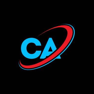 CA C A harf logosu tasarımı. İlk harf CA bağlı daire büyük harfli monogram logo kırmızı ve mavi. CA logosu, C A tasarımı. ca, c a