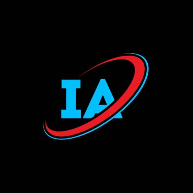 IA I A harf logosu tasarımı. İlk harf IA bağlı daire büyük harf monogram logosu kırmızı ve mavi. İç İşleri logosu, I-A tasarımı. Ia, ben...