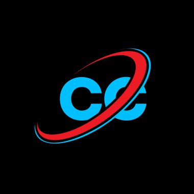 CC C harfi logo tasarımı. İlk harf CC bağlı daire büyük harfli monogram logo kırmızı ve mavi. CC logosu, C C tasarımı. cc, c c