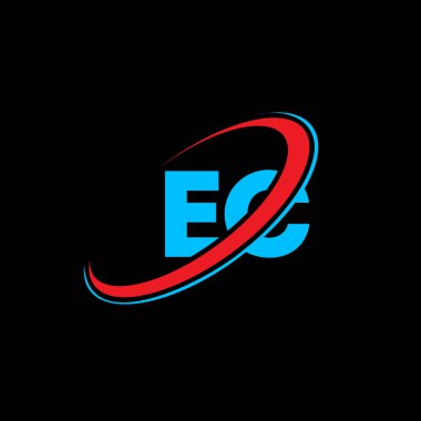 EC E C harfi logo tasarımı. İlk harf AK bağlı daire büyük harfli monogram logo kırmızı ve mavi. AK logosu, E C tasarımı. ec, e c
