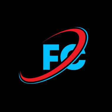 FC F C harfi logo tasarımı. İlk harf FC bağlı daire büyük harfli monogram logo kırmızı ve mavi. FC logosu, F C tasarımı. fc, fc