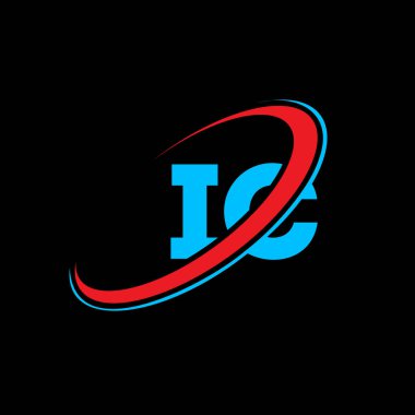 IC I C harfli logo tasarımı. İlk harf IC bağlantılı daire büyük harfli monogram logo kırmızı ve mavi. IC logosu, I C tasarımı. İç, iç.
