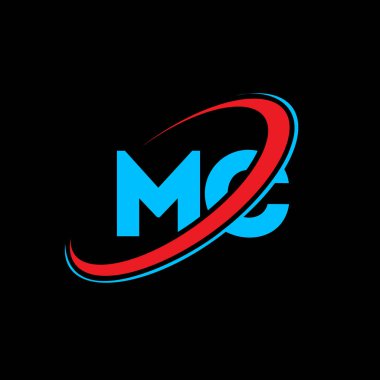 MC M C harfi logo tasarımı. İlk harf MC bağlı daire büyük harfli monogram logo kırmızı ve mavi. MC logosu, MC tasarımı. mc, m c