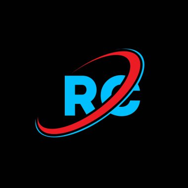 RC R C harfi logo tasarımı. İlk harf RC bağlı daire büyük harfli monogram logo kırmızı ve mavi. RC logosu, R C tasarımı. rc, r c