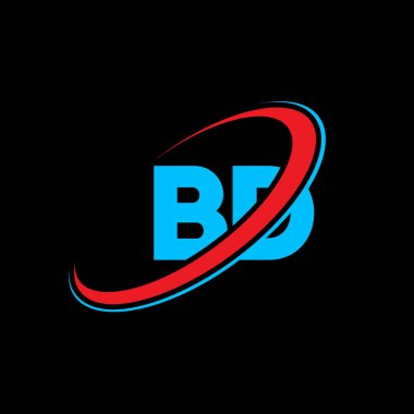 BD B D harfli logo tasarımı. İlk harf BD bağlı daire büyük harfli monogram logo kırmızı ve mavi. BD logosu, B D tasarımı. bd, b d