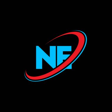 NE N E harf logosu tasarımı. İlk harf NE bağlı daire büyük harfli monogram logo kırmızı ve mavi. NE logosu, E tasarımı. Ne, ne?