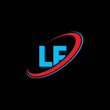 LF L F harfi logo tasarımı. İlk harf LF bağlı daire büyük harfli monogram logo kırmızı ve mavi. LF logosu, L F tasarımı. Eğer, ben...