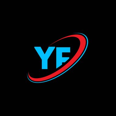 YF harf logosu tasarımı. İlk harf YF bağlı daire büyük harfli monogram logo kırmızı ve mavi. YF logosu, Y F tasarımı. Evet, evet.