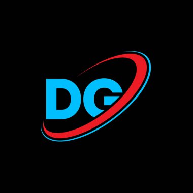 DG D G harfi logo tasarımı. İlk harf DG bağlı daire büyük harfli monogram logo kırmızı ve mavi. DG logosu, D G tasarımı. d g, d g