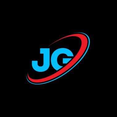 JG J G harf logosu tasarımı. İlk harf JG bağlı daire büyük harfli monogram logo kırmızı ve mavi. JG logosu, J G tasarımı. jg, j g