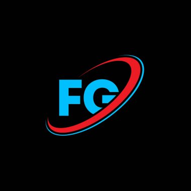 FG F G harfi logo tasarımı. İlk harf FG bağlı daire büyük harf monogram logosu kırmızı ve mavi. FG logosu, F G tasarımı. FG, FG