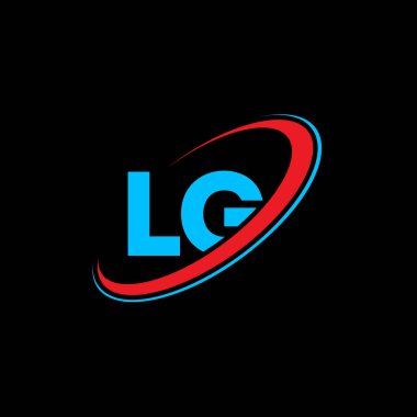 LG L G harfi logo tasarımı. İlk harf LG bağlı daire büyük harfli monogram logo kırmızı ve mavi. LG logosu, L G tasarımı. Ig, ben...