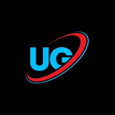 UG U G harfi logo tasarımı. İlk harf UG bağlı daire büyük harf monogram logosu kırmızı ve mavi. UG logosu, U G tasarımı. Ug, u.