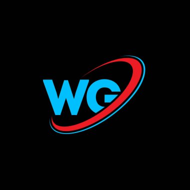 WG G harfli logo tasarımı. İlk harf WG bağlı daire büyük harfli monogram logo kırmızı ve mavi. WG logosu, W G tasarımı. Vay, vay.