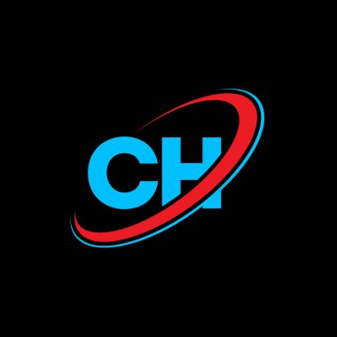 CH C H harfi logo tasarımı. Baş harf CH bağlı daire büyük harf monogram logosu kırmızı ve mavi. CH logosu, C H tasarımı. k, c h