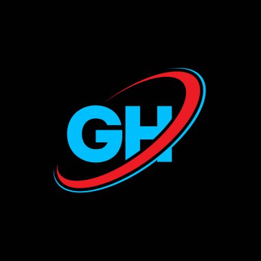 GH G H harfi logo tasarımı. İlk harf GH bağlı daire büyük harfli monogram logo kırmızı ve mavi. GH logosu, G H tasarımı. Aah, g-h