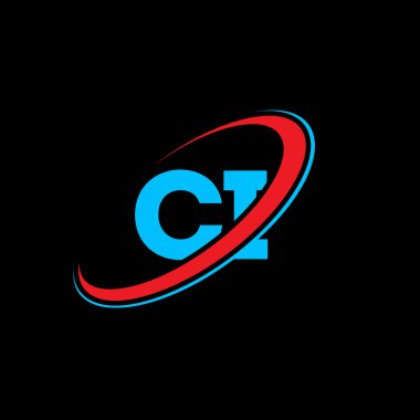 CI C harfi logo tasarımı. İlk harf CI bağlı daire büyük harfli monogram logo kırmızı ve mavi. CI logosu, C I tasarımı. Ci, c i