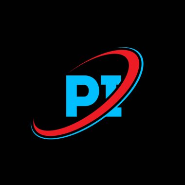 PI P harfli logo tasarımı. İlk harf PI bağlı daire büyük harfli monogram logo kırmızı ve mavi. PI logosu, P I tasarımı. Pi, p i
